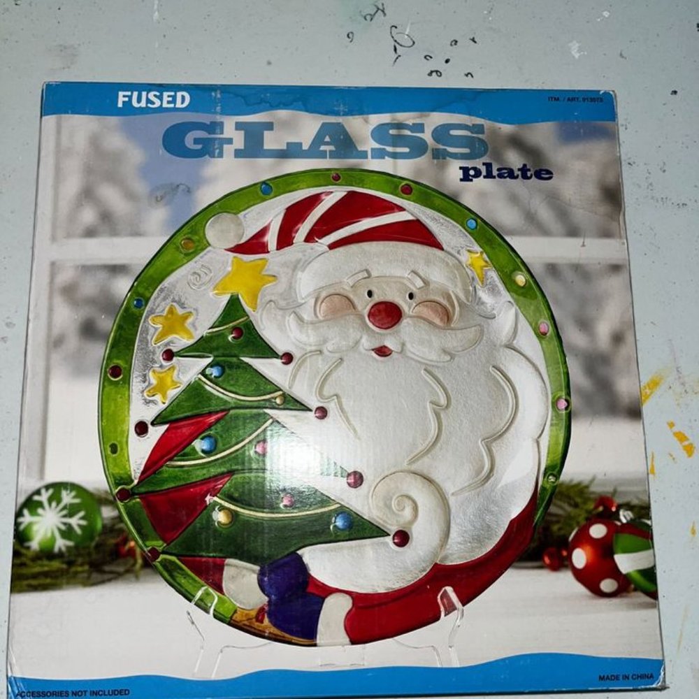Fused Glass Santa Plate